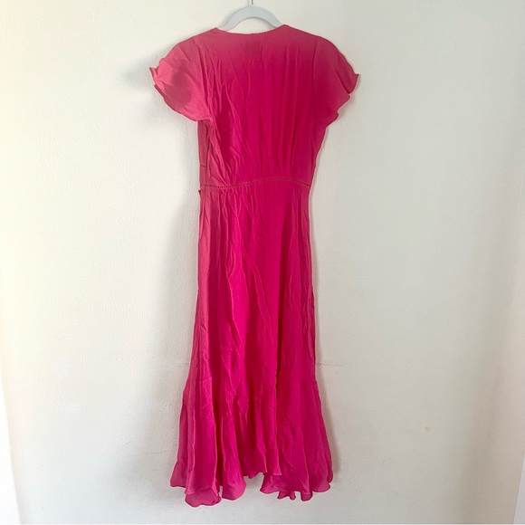 Tuckernuck Francesca Short Sleeve Maxi Ruffle Faux Wrap Dress In Hot Pink Sz XS - Picture 4 of 8